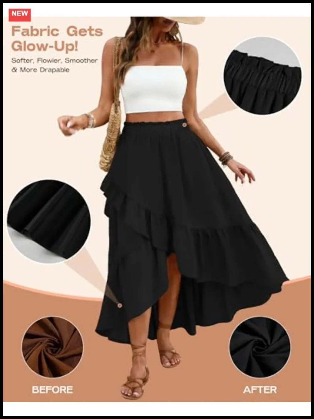 Women's Wrap Maxi Skirt with Ruffle Hem and Side Slit - Boho Flowy